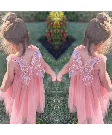 PythJooh Baby Girl Butterfly Wings Tulle Dress - Sleeveless Princess Tutu Dress for Toddler Girls 0-4 Years - Dusty Pink - Buy Online on SooperMarket.com