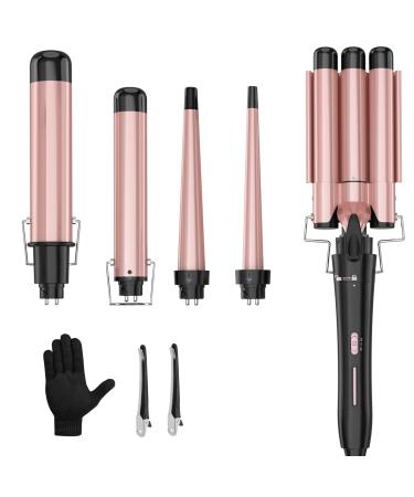 Wand Curling Iron Interchangeable Triple Barrel Curling Wand Set Curler and Waver Curl Hair Styler Tool for Hair Tool (Rose Gold)