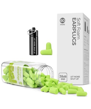 Ear plugs for sleeping 60 pairs of hearing protection earplugs with 38 dB SNR super soft foam earplugs noise protection earplugs for loud noises snoring concerts grass green