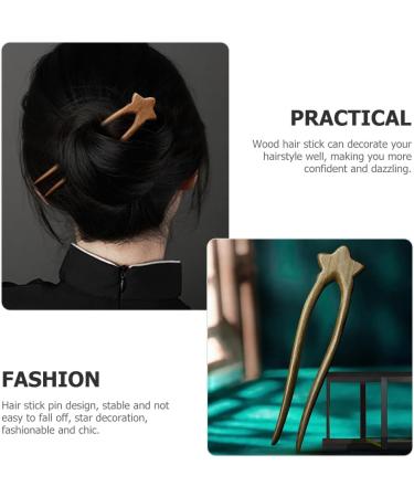 minkissy Wooden Star Hair Stick - Antique Chinese Hair Forks Vintage Wooden Hairpin for Long Hair Hanfu Headdress for Bride Ladies Women Girls - Buy Online on SooperMarket.com