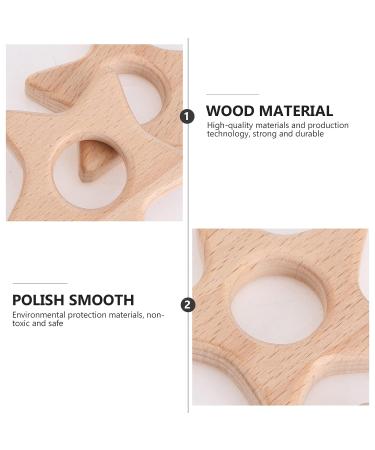 ABOOFAN 5pcs Wooden Star Teething Rings for Babies - Khaki | Baby Chew Toy with Silicone Teether | 5.5x5.5cm - Buy Online on SooperMarket.com
