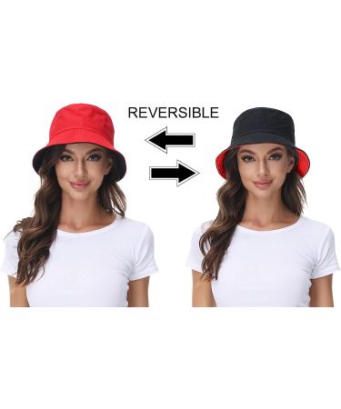 Women's Reversible Black-Red Bucket Hat for Summer | Outdoor Beach Cap - Buy Online on SooperMarket.com