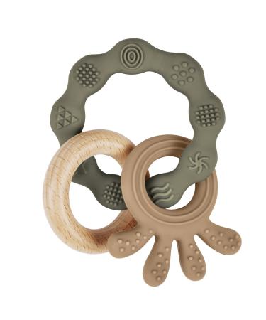 Vicloon Teething Toys for Baby Silicone and Wood Teether Baby Teether Toys Teether Chew Toy Easy to Hold and Clean Up Octopus Teething Toy Silicone chewlery for Boys&Girls (Green)