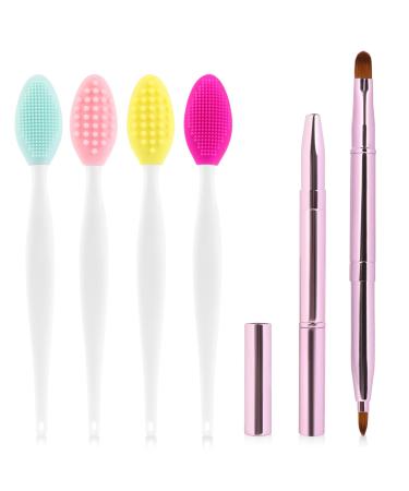 Retractable Lip Brush for Lipstick Lip Gloss Double-Ended and Lip Scrub Brush Set Lip Makeup Brushes with Cap Lipstick Brush Applicator Travel Silicone Lip Exfoliator Brush Tool