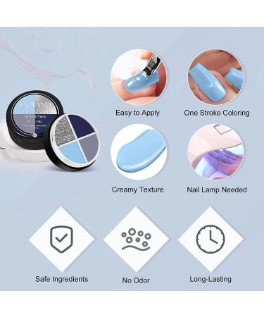 Saviland 4-in-1 Cream Gel Nail Polish Set | Pudding Purple Blue Palette | Starter Soak Off UV/LED Gel Paint | French Manicure | Women Girls Gift - Buy Online on SooperMarket.com