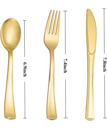 N9R 500PCS Gold Plastic Silverware Set - Disposable Gold Cutlery for Party, Wedding - 200 Forks, 150 Spoons, 150 Knives - Gold Utensils - 500 Pack - Buy Online on SooperMarket.com