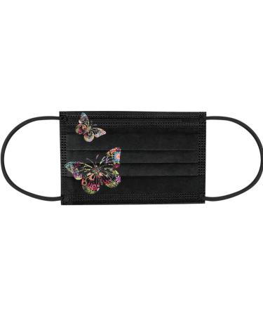 50Pcs Butterfly Printed Black Disposable Face Masks for Adults | 3-Ply Protection with Elastic Earloop and Nose Clip | Comfortable, High Filtration & Ventilation - Buy Online on SooperMarket.com