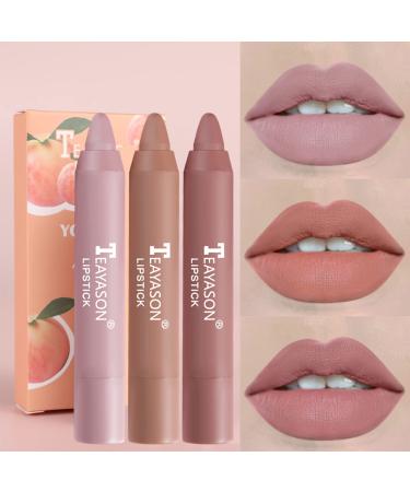 Lipstick set 3 PCs lipstick adjust lip kit matt lip glaze permanent lipstick waterproof matt nude lipstick beauty lip gloss non-stick-cup sexy colors lipsticks (01)