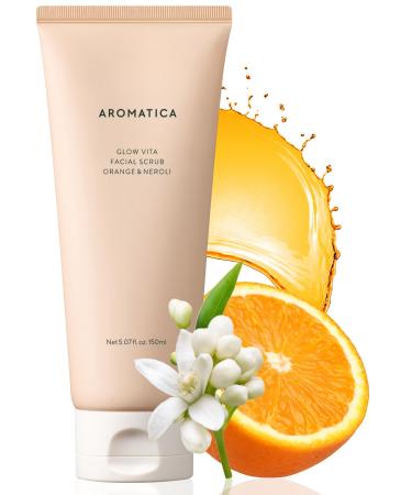 AROMATICA Glow Vita Facial Scrub Orange & Neroli 150ml Deep Cleansing Facial Clay Mask For Double Cleanser - Gently Scrub and Cleans Skin Residue for a Fresh Glow