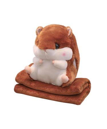 MUZIRI KINOKOO Plush Pillow Blanket Cute Hamster Plush Blanket for TV Sofa Office Nap Blanket Folding Throw Blanket Stuffed Throw Pillow Plane Blanket Soft Plush Toy Blanket-Dark Brown No seed Dark Brown