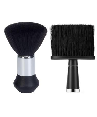 2 pieces of neck brush set hairdressing hair brush professional neck brush neck duster brush hair cutting edge brush neck brush with handle hairdresser neck brush for hair cut (black)