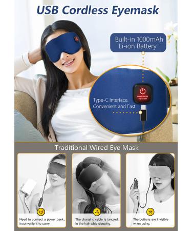 Heated Silk Eye Mask | Cordless USB Heating Pad for Dry Eyes | Rechargeable | Relief for Stye, Blepharitis, Chalazion, Eye Fatigue | Warm Eye Compress for Men and Women (Navy) - Buy Online on SooperMarket.com
