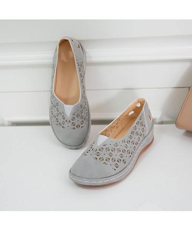 Kinrui Women's Hollow Out Loafers - Casual Slip On Shoes with Arch Support, Comfortable Closed Toe Flats, Size 8.5, Grey - Buy Online on SooperMarket.com