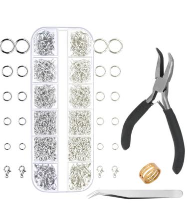 Anezus Jump Rings for Jewelry Making Supplies with Jump Ring Pliers (1200Pcs Dull Silver and Bright Silver)