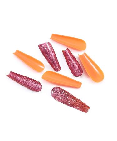 Brishow Long Coffin Fake Nails - Orange Acrylic Ballerina Stick-On Nails | 24PCs for Women & Girls - International Shipping - Buy Online on SooperMarket.com