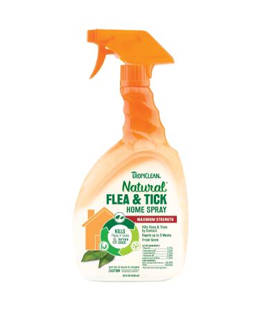 TropiClean Natural Flea & Tick Home Spray For Dogs, 32oz - Essential Oils Kill Fleas Naturally on Carpet, Furniture, & Bedding - Suitable for use in Homes with Dogs & Cats - Made in the USA
