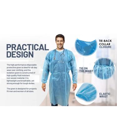  50-Pack Disposable Isolation Gown FDA Registered AAMI Level 1 PP & PE 30g Fully Closed Double Tie Back Elastic Cuffs Fluid Resistant Unisex (50) - Buy Online on SooperMarket.com