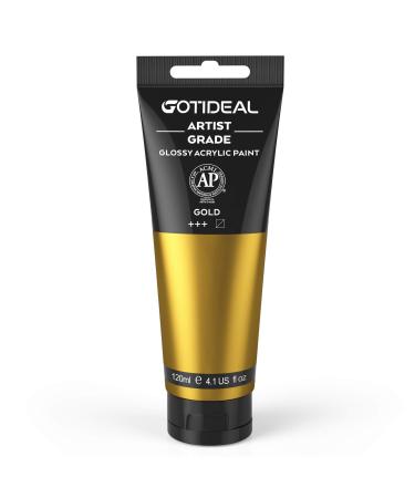 GOTIDEAL Acrylic Paint Metallic Gold 24K Tubes(120ml  4.1 oz) Non Toxic Non Fading Rich Pigments for Painters  Adults & Kids  Ideal for Canvas Wood Clay Fabric Ceramic Craft Supplies (Gold)