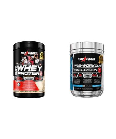 Whey Protein Powder + Pre Workout Powder - Six Star 100% Whey Protein Plus and Preworkout Explosion