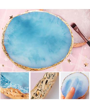 Resin Nail Art Palette Set - White and Blue | 2 Pieces Nail Gel Color Display Board with Gold Edge - Cosmetic Mixing Tools for Nail Painting - Buy Online on SooperMarket.com