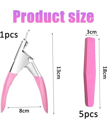 DHWEKU Stainless Steel False Nail Clippers Professional Nail Cutter Clippers Capsules Nail Clippers for False Nails and Gel Nails with 5 Diamond Shaped Sponge Rubbing Strips (Pink) - Buy Online on SooperMarket.com