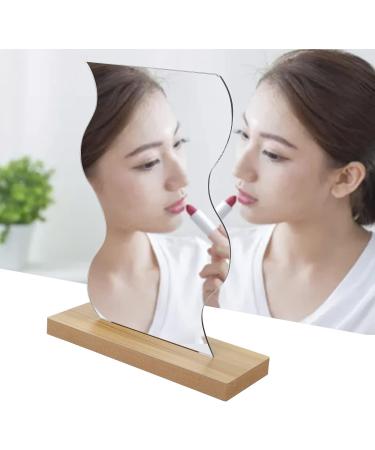 Delicate Irregular Acrylic Makeup Mirror Aesthetic Desktop Mirror with Durable Wooden Base for Men Women Portable Lightweight Cosmetic Mirror for Home Bathroom Travel - Buy Online on SooperMarket.com