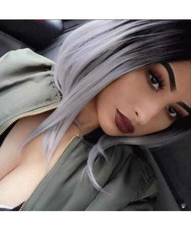 European and American women s long straight hair black gradient grandma gray gradient chemical fiber wig headgearLinen Linen