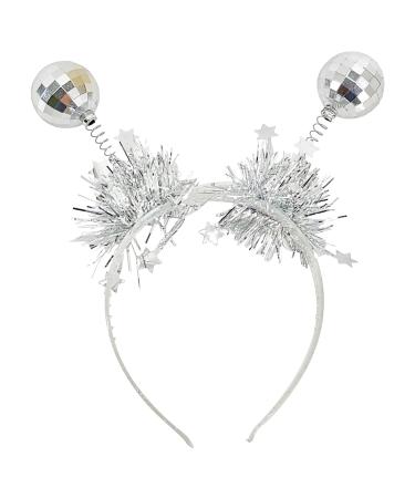 Headband Silver Ball Hair Loop Glitter Ball Headband Double Mini Disco Balls Accessories Vintage Headband for Women Girls 1 Silver Ball