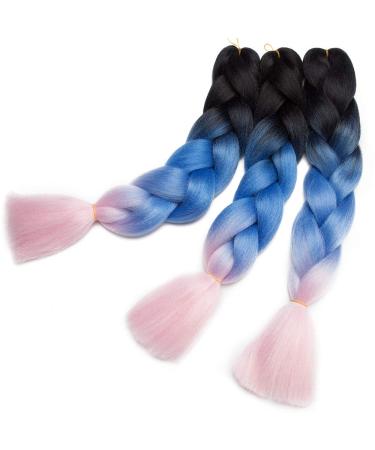 Buy Tess Braids Extensions - 60cm Jumbo Kanekalon Hair Braids (3 Pack: Black/Blue/Pink) for Box Braids - 100g Bundles - Ombre Hair Extensions - Buy Online on SooperMarket.com