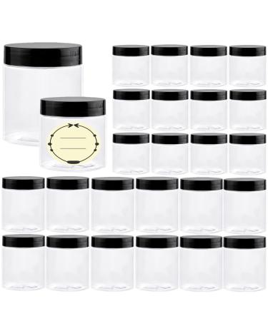 TUZAZO 24 Pack 8 Oz & 4 oz Plastic Containers with Lids and Labels BPA Free Clear Empty Refillable Round Plastic Jars with Lids for Body Butter Lotions Cream Cosmetics & Beauty Products 8 oz + 4 oz