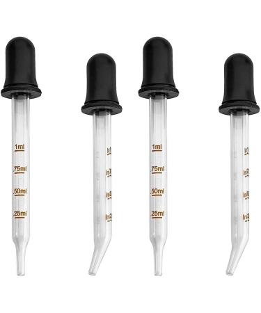 Eye Droppers - Pack of 4, Bulk Bent & Straight Tip Calibrated Glass Medicine Dropper Set