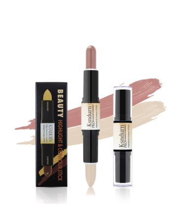 Dual-ended Contour Stick Ksndurn Contour Stick Makeup - Double-End Face Concealer Contouring Sticks Cream/Color Highlighter(Ivory) Shadow(Pink)