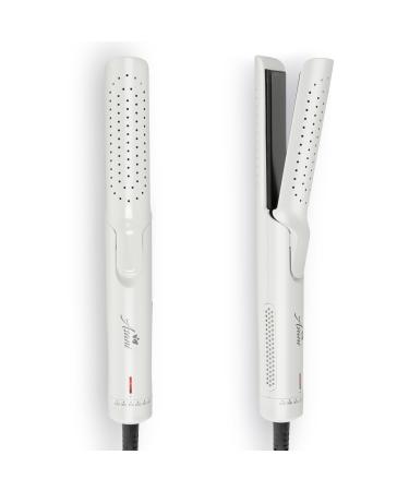 Asani 360 Airflow Styler - 2-in-1 Professional Curling Wand & Hair Straightener - Flat Iron Curler with Cooling Fan Air Vents - Crimper Styling Tool for Volume & All-Day Curls - For All Hair (White) Pearl White