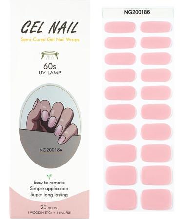 Foyute Semi Cured Gel Nail Strips 20 Pcs Soft Self-Adhesive Gel Nail Polish Wraps Sticker for Salon-Quality Manicure Set Long Lasting Easy to Apply & Remove Nail File & Wooden Stick (Pink B) - Buy Online on SooperMarket.com