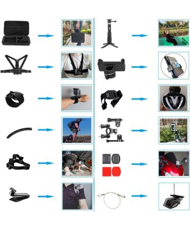 Husiway Accessory Bundle for GoPro Hero 11-2 AKASO Cameras | Compatible with Go Pro Max, Fusion, Insta360 ONE X, DJI Osmo Action | 56E (HSW56E) - Buy Online on SooperMarket.com