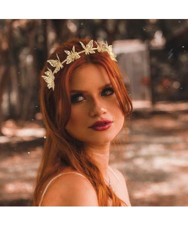 CAKURE Gold Butterfly Crown Tiara Headband - Goddess Headpiece for Party, Prom, Birthday - Metal Butterflies Hair Accessories - Buy Online on SooperMarket.com