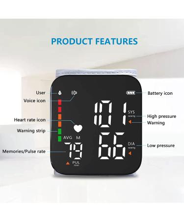 Ruord Large LED Backlit Blood Pressure Monitor - Adjustable Wrist Cuff, 99 Reading Memory, Irregular Heartbeat Indicator - Automatic Digital BP Monitor for Home Use - Black - Buy Online on SooperMarket.com