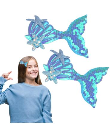 Mermaid Hairclip Mermaid Tail Hairpins Mermaid Shell Starfish Sequin Hair Accessories for Girls Women Pool Beach Party Gift (Sky Blue)