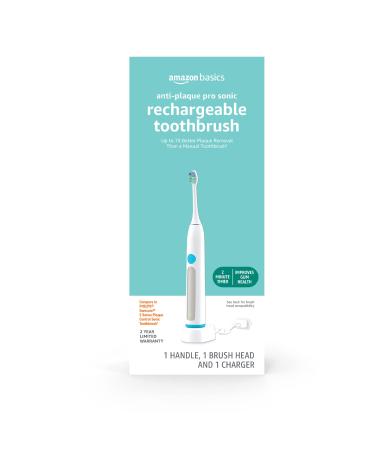 Amazon Basics Anti-Plaque Pro Sonic Rechargeable Toothbrush with Charger (Previously Solimo) Toothbrush + 1 brush head