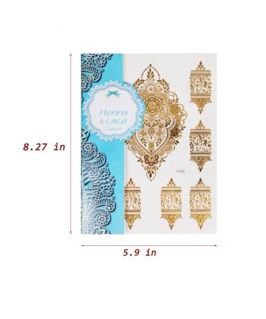 Xmasir 10 Sheets Gold Henna Tattoo Sticker - Temporary Metallic Glitter Tattoos for Women - Waterproof Indian Arabian Body Art Paint - Buy Online on SooperMarket.com