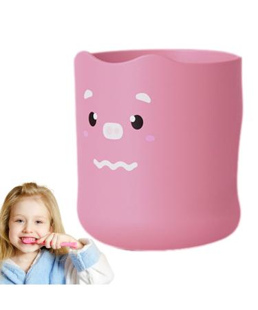 Kids Toothbrush Cup with Handle - 300ml Bathroom Toothbrush Cup Kids Cartoon Unbreakable Toothbrush Cup Adorable Bathroom Accessories for Kids Boys Girls Hixip Little Pink Pig