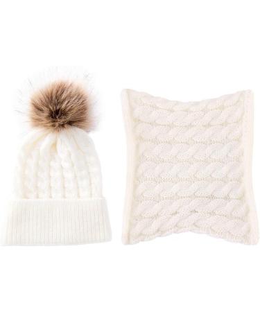 CheChury Toddler Hat and Scarf Set - Baby Knit Pom Beanie Cap with Circle Loop Scarf - White, 1-3 Years - Buy Online on SooperMarket.com