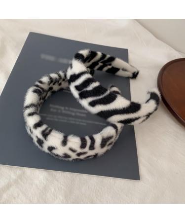 Fluffy Zebra Headband Wide Fur Headband Cute Fluffy Hairband Decorative Fuzzy Hairband Soft Plush Hair Hoop for Women Girls Zebra black white - Buy Online on SooperMarket.com