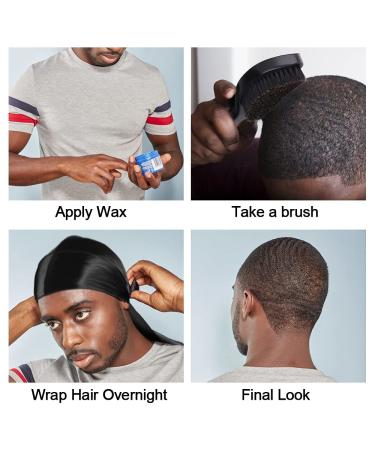 4+2 Silky Durags with 360 Wave Brush Kit for Men - Curved Medium/Hard Hair Brush Set in Black, Wine, Navy, Purple - Buy Online on SooperMarket.com