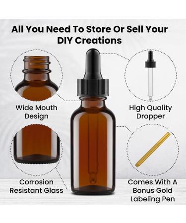 Amber Glass Dropper Bottles 1oz - Pack of 12 for Essential Oils and Serum - Buy Online on SooperMarket.com