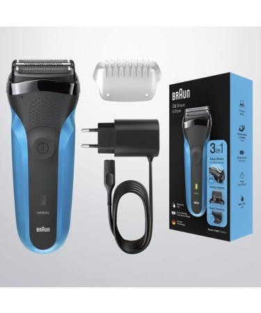 Braun Series 3 310BT Electric Razor for Men - 3-in-1 Trimmer Rechargeable Wet & Dry 30-Min Run Time Black/Blue - Ideal Beard Grooming Tool - Buy Online on SooperMarket.com