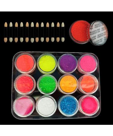 Kalolary 12 Colors Fluorescent Nail Powder - Neon Pigments Dust for Halloween & Christmas Makeup - Buy Online on SooperMarket.com