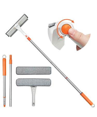 Window Squeegee, 2 in 1 Rotatable Window Cleaning Tool Kit with 48" Extendable Handle, Window Cleaner Squeegee with 180 Rotating Head, Window Scraper and Window Scrubber Combo Glass Cleaning Tool