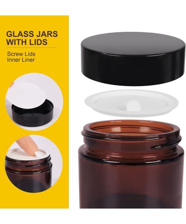 2 oz Amber Glass Jars 15 Pack - Refillable Cosmetic Containers with Inner Liners and Black Lids for Lotion, Ointments, Makeup, Slime, and Travel - Buy Online on SooperMarket.com