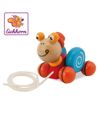 Eichhorn 100005552 - Pull-along toy snail with movement 15cm FSC 100% certified birch wood